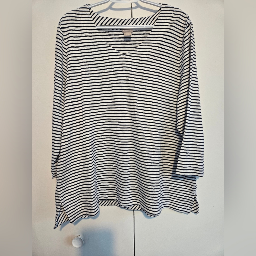 Chico’s Striped Top‎ Size 3 XL Navy White 3/4 Sleeve Soft Stretch Casual Shirt